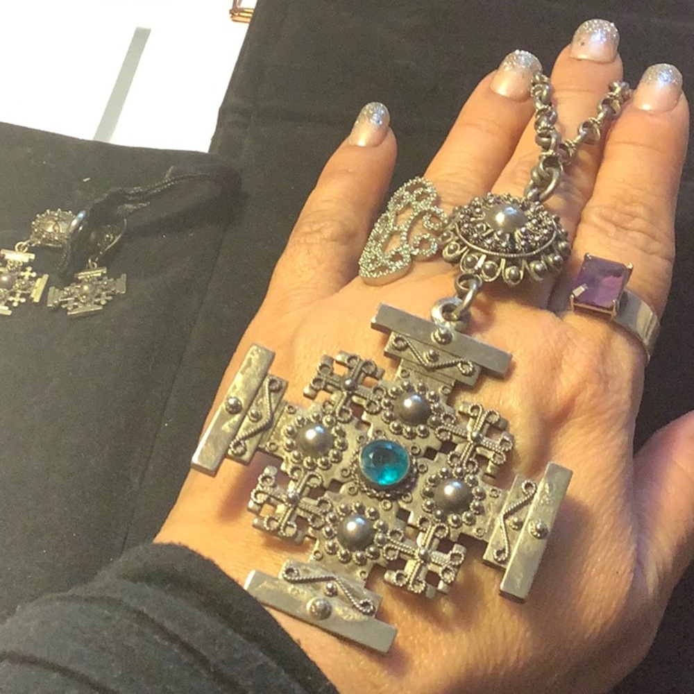 Rare, Huge Jerusalem Sterling Silver Cross Necklace